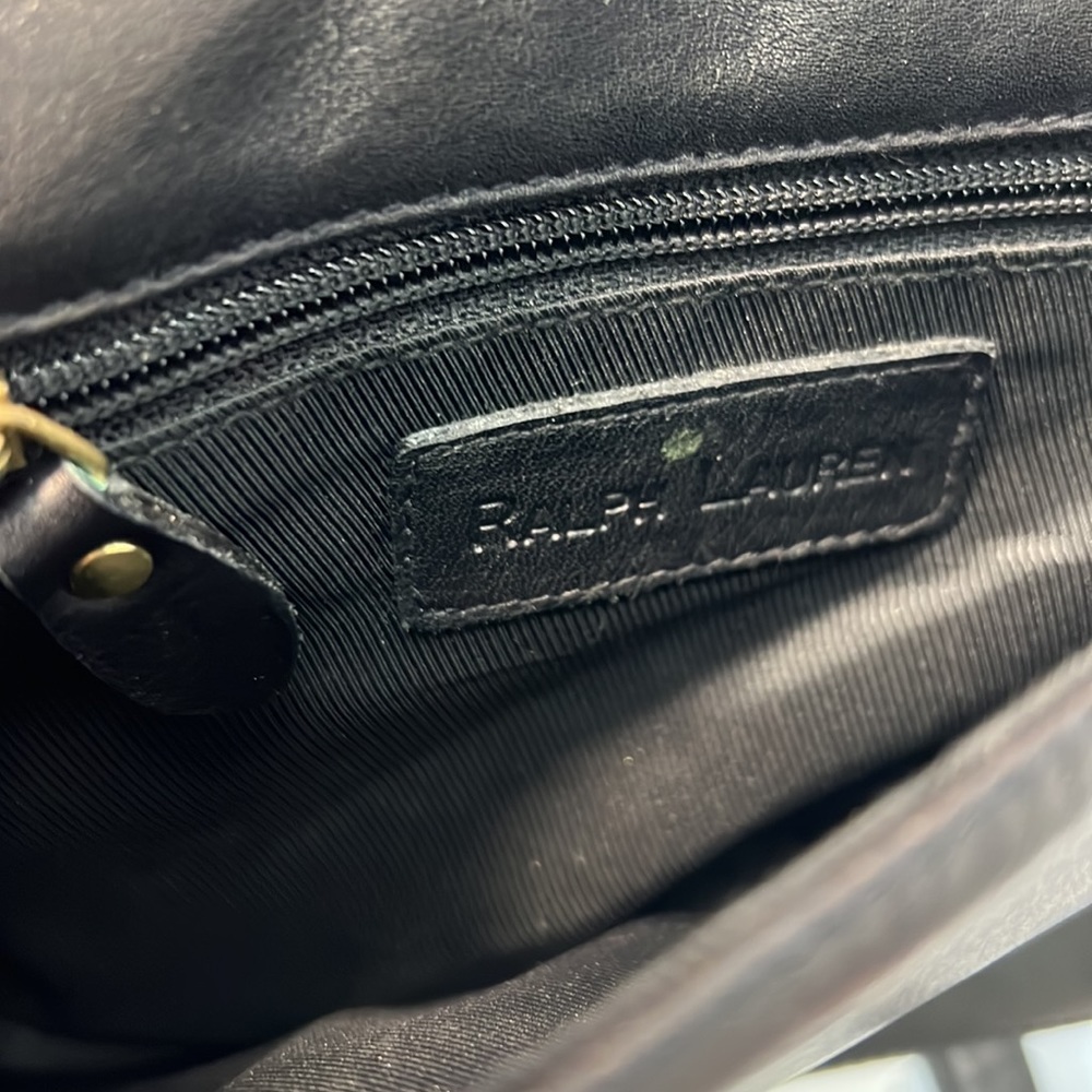 Ralph Lauren crossbody black leather gold hardware purse with fold snap closure - Picture 9 of 10